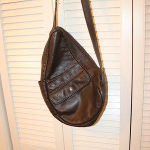 Vintage leather ergonomic shoulder bag, dark brown,  excellent